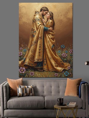Tablomega Sarılan Romantik Aşık Çift Dekoratif Kanvas - Mdf Ahşap Tablo