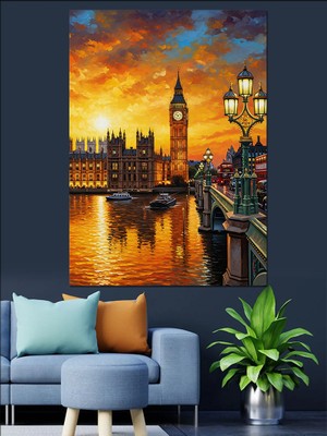 Tablomega Londra Big Ben Manzarası Dekoratif Kanvas - Mdf Ahşap Tablo