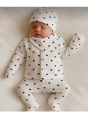 Bursa Pijama Yenidoğan Kalp Desenli %100 Pamuk Hastane Çıkış Seti