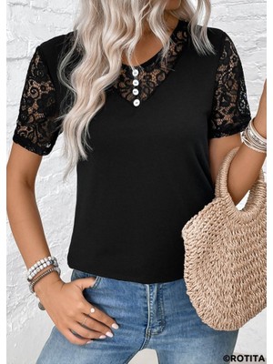 Moda Loris Kadın Kısa Kollu V Yakalı Önden Düğmeli Viskon Bluz