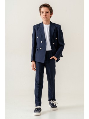 Turuncu Gardrop Milano Kruvaze Ceketli Tişörtlü Çocuk Takım Elbise Lacivert