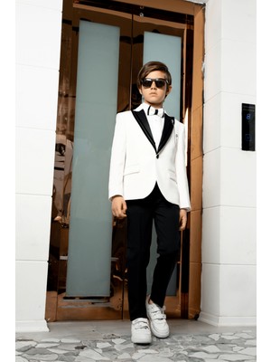 Turuncu Gardrop 3-14 Yaş Premium Erkek Çocuk Damatlık Beyaz