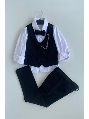 Turuncu Gardrop Smart Katlamalı Yelekli Çocuk Takım Elbise Siyah