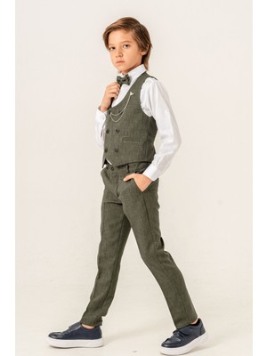 Turuncu Gardrop Zincir Çift Düğme Başak Erkek Çocuk Takım Elbise Haki