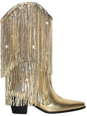 Giydim Gidiyor Gold Renk Kovboy Bot 7 cm Topuklu İthal Deri ile Şık ve Rahat Yürüyüş