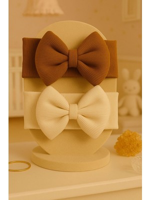 Pico Baby Kız Bebek & Çocuk Fiyonklu Bandana 2'li Set (Kahverengi/krem)