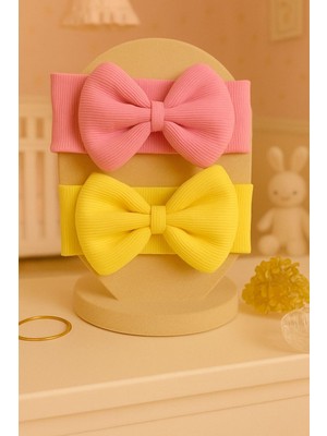 Pico Baby Kız Bebek & Çocuk Fiyonklu Bandana 2'li Set (Pembe/limon)