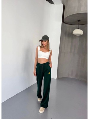 Moda Loris Osy Modal Yumuşak Dokulu Kumaş Nakış Işlemeli Rahat Bol Paça Eşofman Pantalon - Siyah