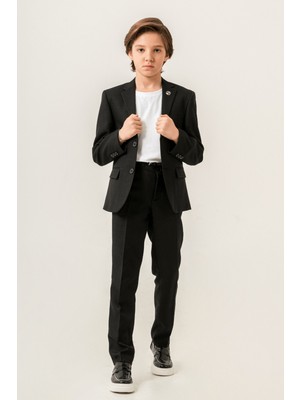 Turuncu Gardrop Milano Klasik Ceketli Tişörtlü Çocuk Takım Elbise Siyah