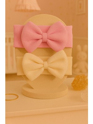 Pico Baby Kız Bebek & Çocuk Fiyonklu Bandana 2'li Set (Pembe/krem)