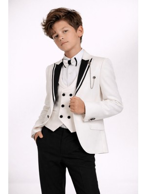 Turuncu Gardrop 3-14 Yaş Premium Yeleği Katlamalı Erkek Çocuk Damatlık Krem