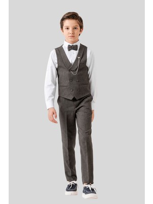 Turuncu Gardrop Lord Katlamalı Yelekli Çocuk Takım Elbise Haki