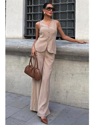 Moda Loris Arkası Bağcıklı Yelek Plazza Pantolon Modal Takım 10202-08