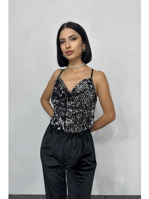 Moda Loris Gümüş Askılı Degaje Bluz