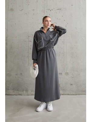 Moda Loris Füme Biyeli Sweatshirt ve Etek Takım