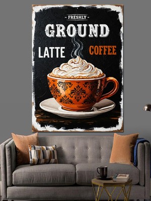 Tablomega Retro Kahve Tabela Tasarımı Dekoratif Kanvas - Mdf Ahşap Tablo