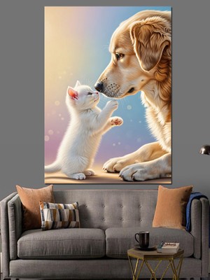 Tablomega Burun Buruna Kedi Köpek Dekoratif Kanvas - Mdf Ahşap Tablo