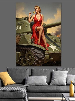 Tablomega Tank Üzerinde Pinup Kadın Dekoratif Kanvas - Mdf Ahşap Tablo