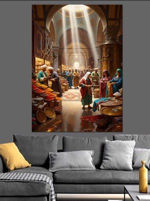 Tablomega Tarihi Çarşı Pazar Yeri Dekoratif Kanvas - Mdf Ahşap Tablo