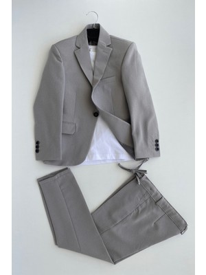 Turuncu Gardrop Lüx Spor Tişörtlü Gofre Erkek Çocuk Takım Elbise Gri