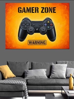 Tablomega Sarı Gamer Oyun Tabelası Dekoratif Kanvas - Mdf Ahşap Tablo