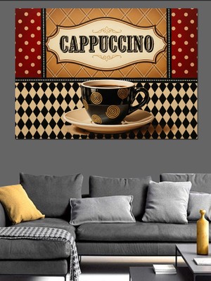 Tablomega Fincanlı Cappuccino Kahve Tabelası Dekoratif Kanvas - Mdf Ahşap Tablo