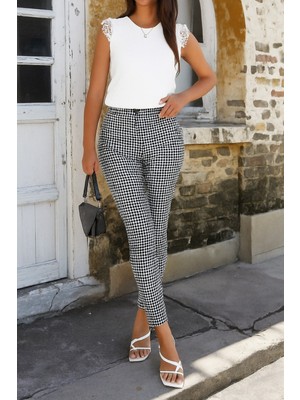 Moda Loris Kadın Yüksek Bel Desenli Dalgıç Pantolon