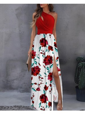 Moda Loris Kadın Tek Omuzdan Askılı Damla Detaylı Üst Dalgıç Alt Süprem Maxi Elbise