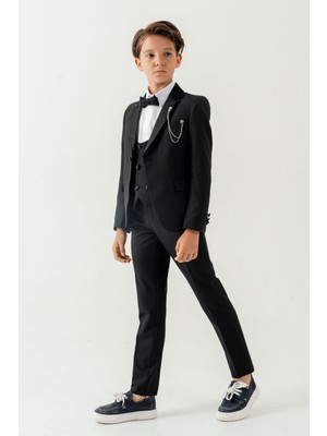 Turuncu Gardrop 3-14 Yaş Premium Double Yaka Erkek Çocuk Damatlık Siyah