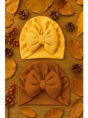 Pico Baby Fiyonklu Bebek Bone 2'li Set- Limon / Kahverengi