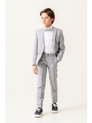 Turuncu Gardrop Ekose Ceketli Erkek Çocuk Takım Elbise Gri