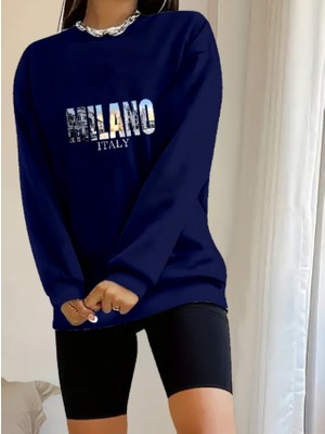 Moda Loris Kadın Uzun Kollu Bisiklet Yaka Desenli Viskon Iki Iplik Bluz