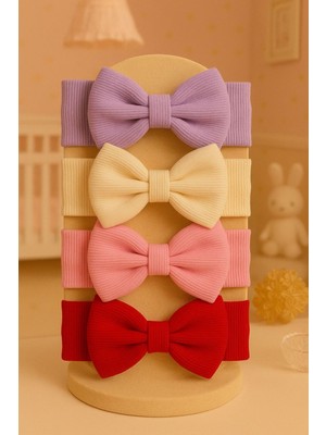 Pico Baby Kız Bebek & Çocuk Fiyonklu Bandana 4'lü Set (Mor/krem/pembe/kırmızı)