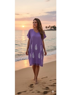 Nevin Acar Yaprak Desen Peştemal Plaj Elbisesi