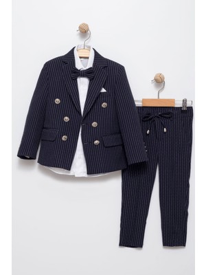 Turuncu Gardrop Parodi Çizgili Erkek Çocuk Takım Elbise Lacivert