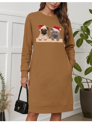 Moda Loris Kadın Uzun Kollu Bisiklet Yaka Desenli Viskon Iki Iplik Bluz