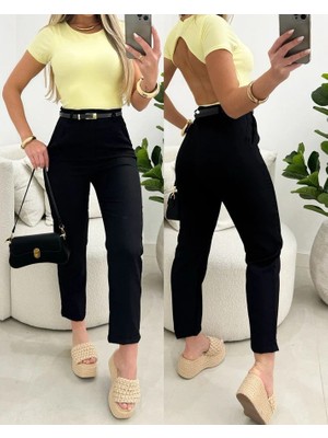 Moda Loris Kadın Yüksek Bel Kemersiz Ithal Krep Pantolon