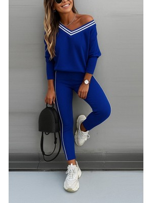 Moda Loris Kadın Uzun Kollu Tek Omuzu Açık Detaylı Viskon Iki Iplik Bluz ve Pantolon Ikili Takım