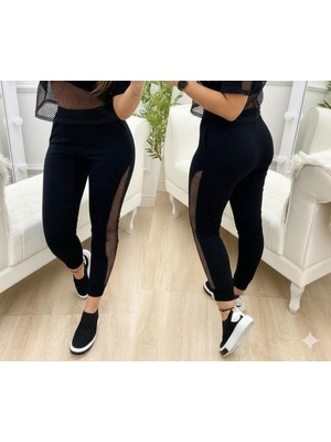 Moda Loris Kadın Yüksek Bel File Detaylı Dar Kesim Viskon Iki Iplik Pantolon