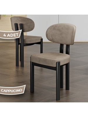 Canisa Dore Serisi 4 Adet Cappucino Babyface Kumaş Siyah Metal Iskeletli Mutfak Sandalyesi