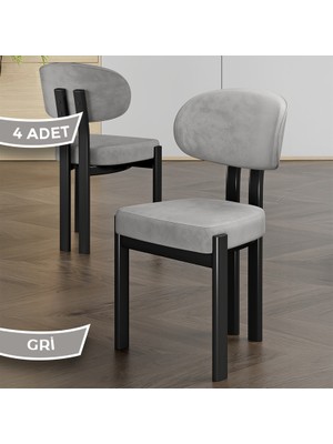 Canisa Dore Serisi 4 Adet Gri Babyface Kumaş Siyah Metal Iskeletli Mutfak Sandalyesi