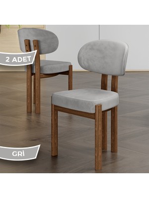 Canisa Dore Serisi 2 Adet Gri Babyface Kumaş Metal Ahşap Görünümlü Kaplama Mutfak Sandalyesi