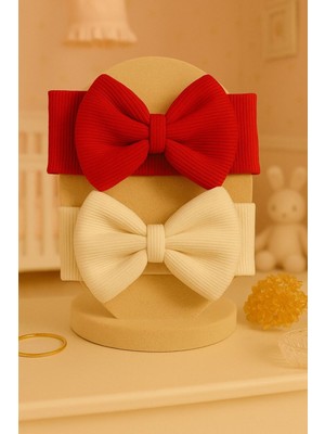 Pico Baby Kız Bebek & Çocuk Fiyonklu Bandana 2'li Set (Kırmızı/krem)