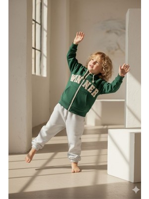Turuncu Gardrop 2-10 Yaş Winter Fermuarlı Sweat Erkek Çocuk Takım Yeşil