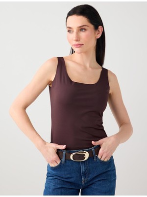 Jimmy Key Acı Kahve U Yaka Dar Kesim Örme Atlet