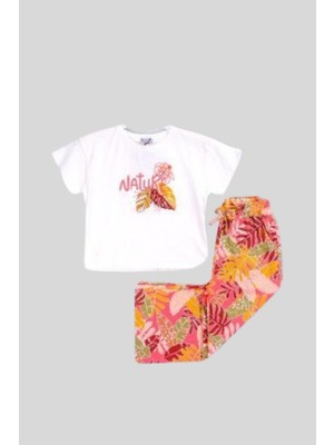 Turuncu Gardrop 6-9 Yaş Desenli Ispanyol Pantolon Tişört Kız Çocuk Takım Turuncu