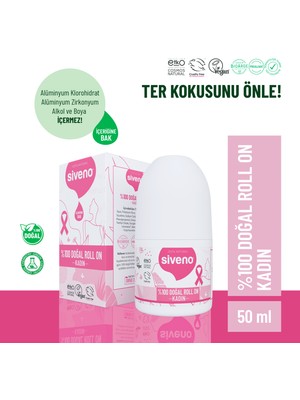 Siveno %100 Doğal Roll On Kadın Deodorant Koku Önleyici Bitkisel Leke Bırakmayan Vegan 50 ml