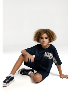 Turuncu Gardrop 9-15 Yaş U.s Polo Lisanslı Kolu Baskılı Şortlu Erkek Çocuk Takım Lacivert