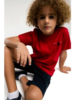 Turuncu Gardrop 9-15 Yaş U.s Polo Lisanslı Sırt Dikey Baskı Şortlu Erkek Çocuk Takım Kırmızı