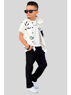 Turuncu Gardrop 3-10 Yaş Cep Detay Kısa Kol Gömlekli Erkek Çocuk Takım Siyah